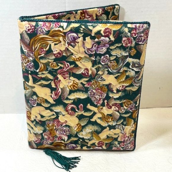 VTG Angel Cherubs Padded Floral Fabric Double Picture Frame Holds 7 Photos - Picture 3 of 11